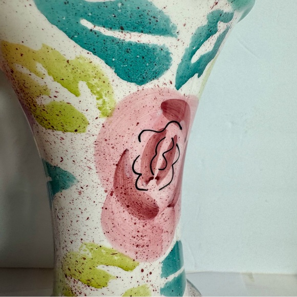 Vintage tall floral painted vase. Approx 11.5”H and 3.5” diameter across bottom. - Picture 7 of 13